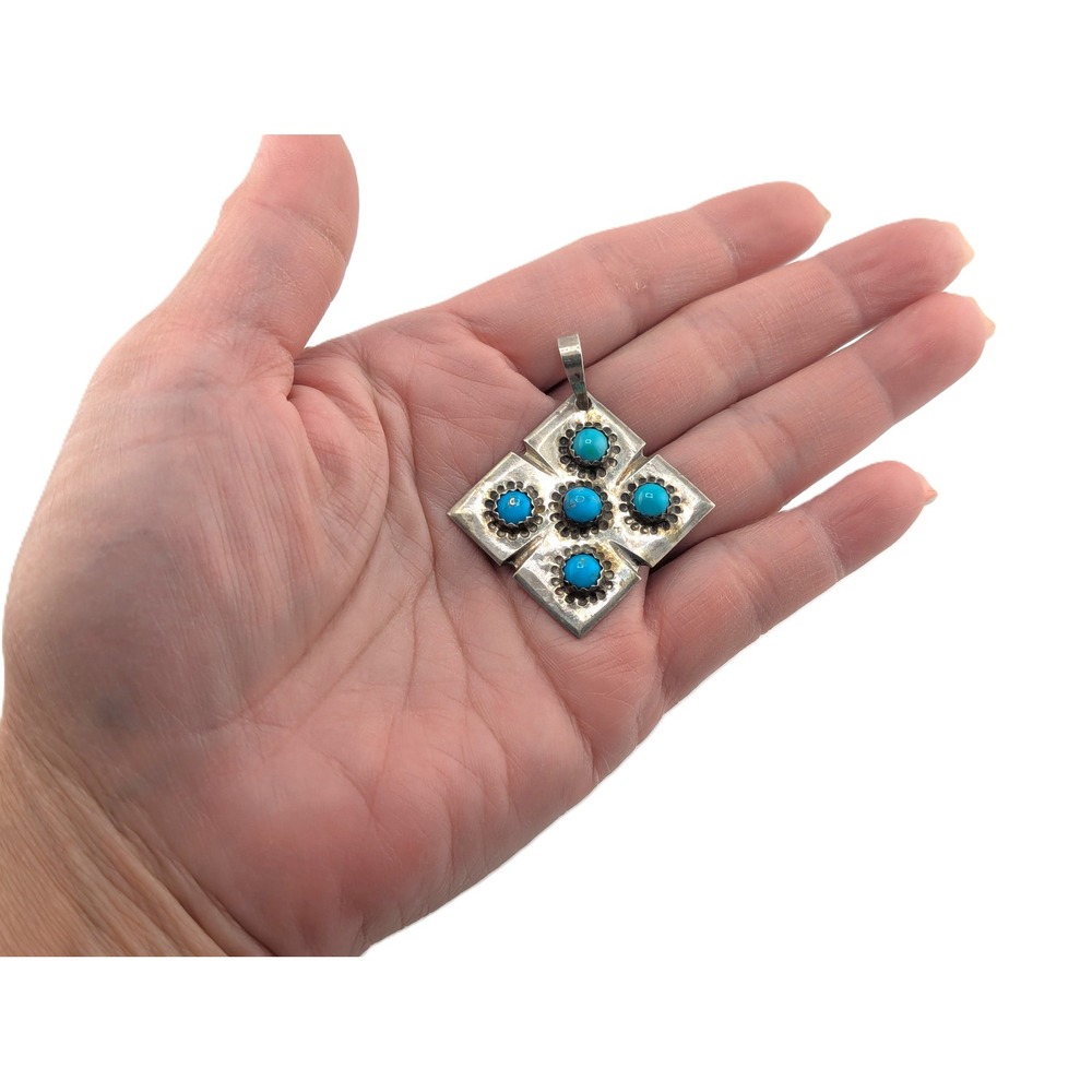 Vintage Native American Pendant Turquoise Cluster Handmade Navajo‎ Jewelry ** - Picture 7 of 7